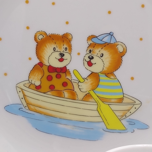 Fine China Child's Dinner Set Toddler Child Teddy Bear Rowboat Plate Cup Vtg - Picture 3 of 14